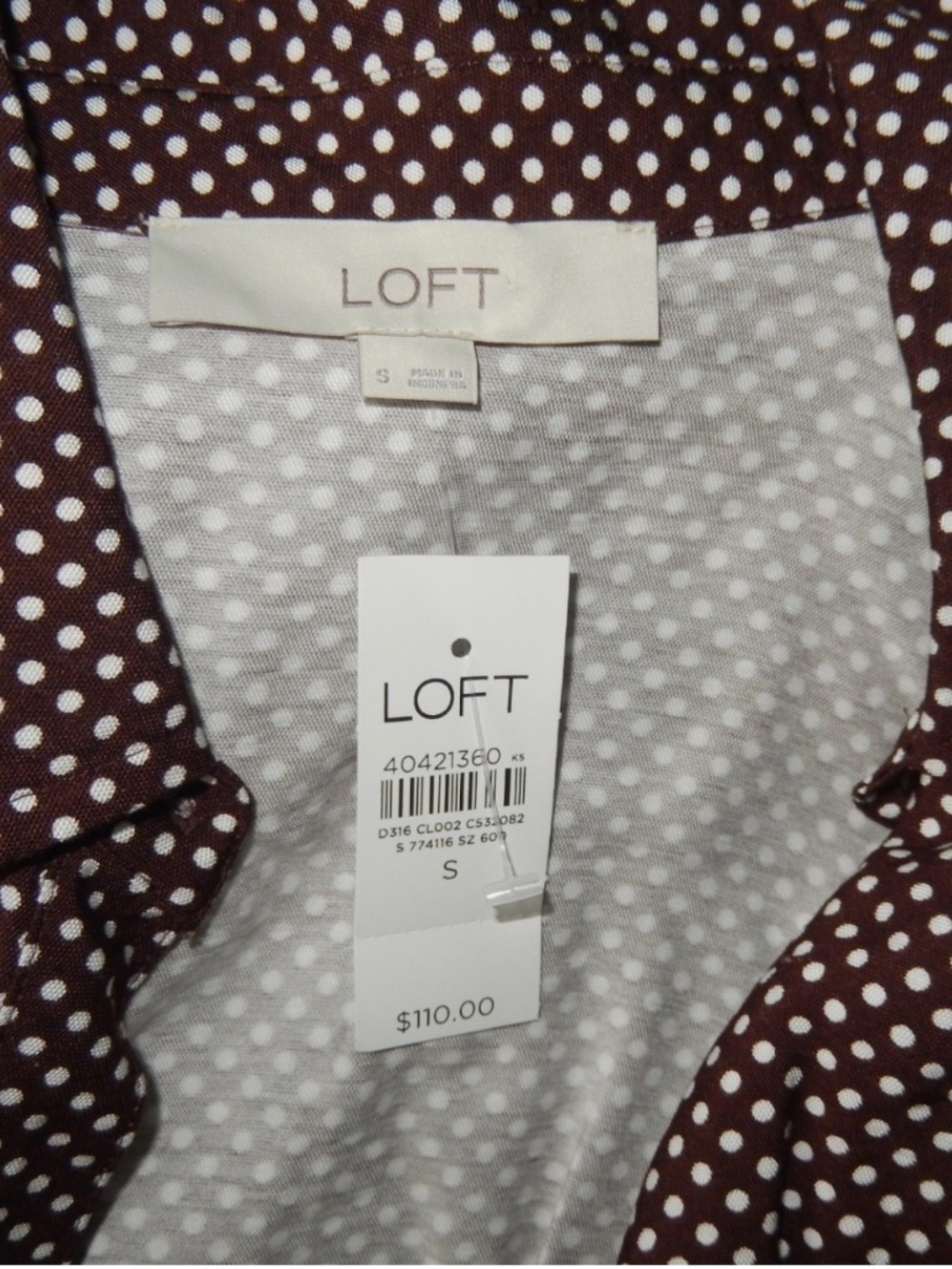 Loft Brown White Polka Dot Pindot Pleated Midi Shirtdress New S - Picture 5 of 9
